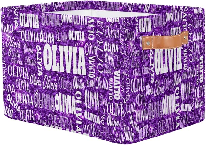 Personalized Storage Bins, Bright Color Purple Sequins Pattern Print | Organizing Boys Girls Pets Toys Closet Shelf Clothes Books
