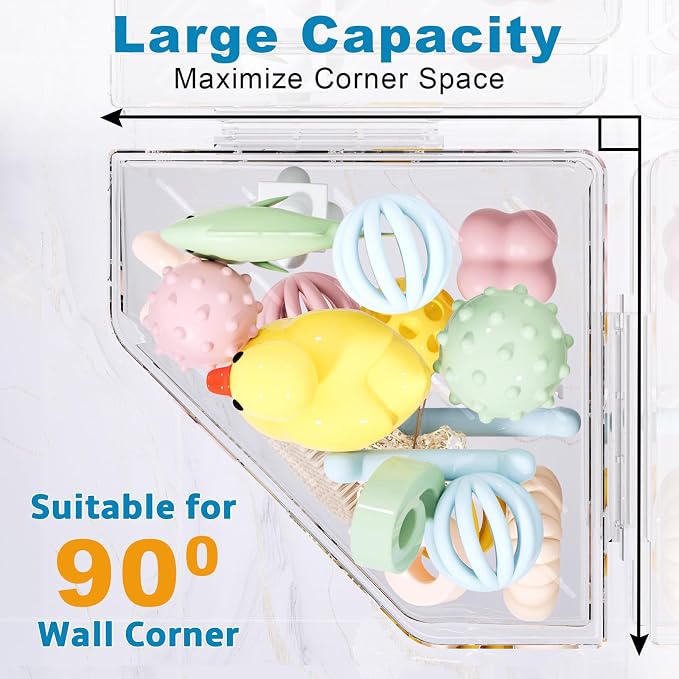 Natheeph Bath Toy Organizer 2-Pack Large Capacity Bath Toy Storage Holder | Space-Saving Corner Shower Caddy for Bathroom & Kitchen, Clear Holder for bath/kitchen items, Quick-Drying Holes