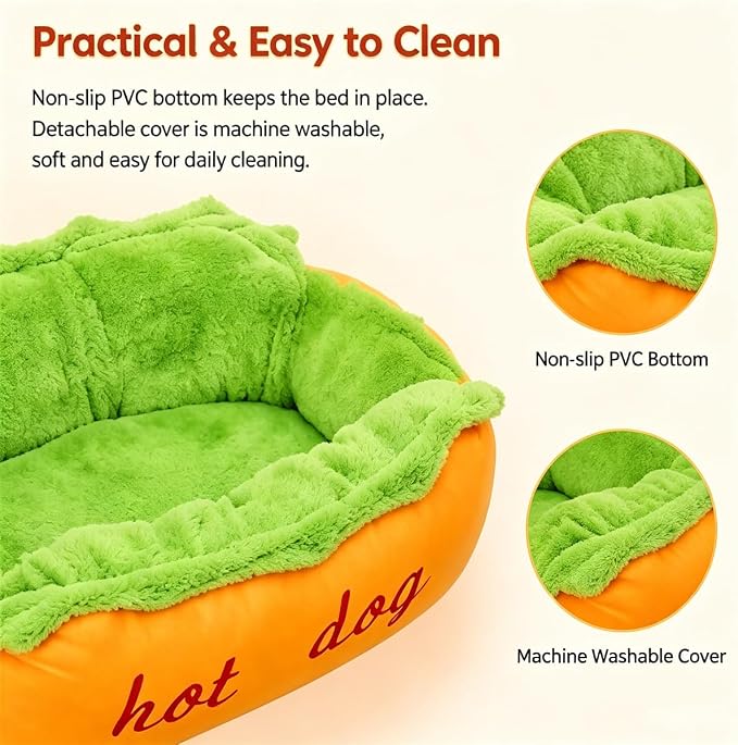 Hot Dog Dog Bed, Hot Dog Bun Dog Bed, Hotdog Dogbed for Dachshund, Funny Petbed House, Novelty Hotdog Sleepbed Small Puppy Large Dog Soft Kennel Sleepingbed Pet Accessories (M)