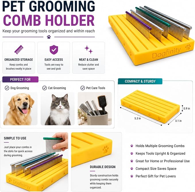 Pet Grooming Comb Holder Dog Brush Organizer for Grooming Tools | Compact Storage Stand for Dog Cat Grooming Brushes, Combs and Pet Care Accessories