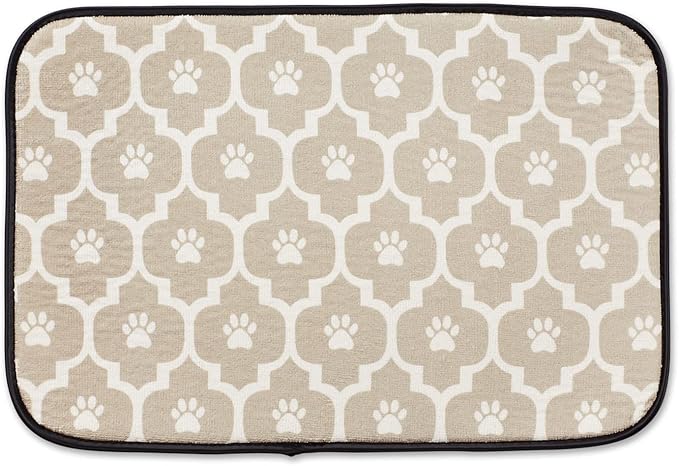 Bone Dry Machine Washable, Ultra Absorbent Pet Mat, 12x18, Stone/Off-White Lattice