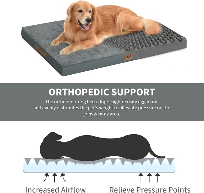 Waterproof Orthopedic Dog Crate Bed for Small Dogs & Cats | Egg Crate Foam, Fits 24x18 Crates, TPU Waterproof Layer, Machine Washable 1680D Oxford Cover, Small Pets Up to 20 lbs
