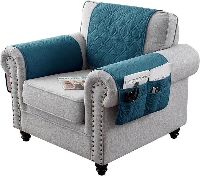 Chair Arm Covers for Living Room Sofa Arm Covers Armrest Slipcover Headrest Covers for Recliner Chair Armrest Cover for Nonslip Furniture Protector Couch Sofa (Deep Teal,1 Seat 3 Piece Set)