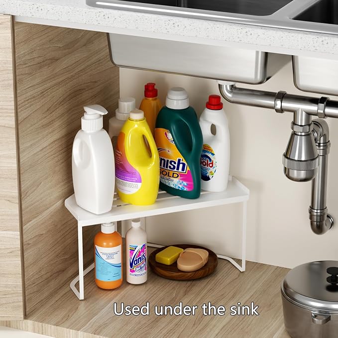 Stackable Metal Kitchen Cabinet Organizer,Kitchen Corner Shelf with Non-Slip Mat,Bathroom Organizer,Storage Shelf for Cabinet/Bathroom/Countertops/Utensils