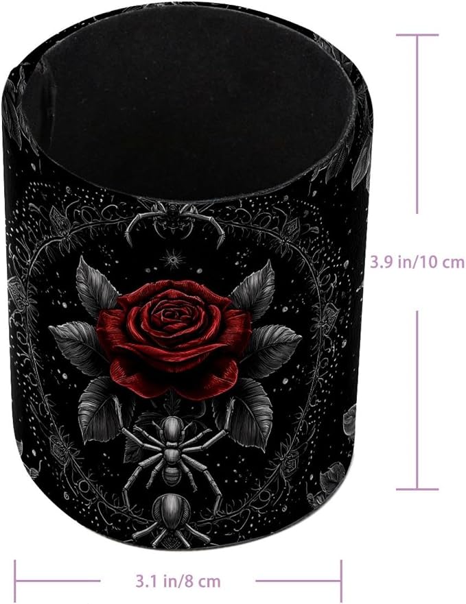 Faux Leather Pen Holder for Desk, Pencil Organizer Rose and Spider Pen Cup Desk Decor Makeup Brush Holder Storage for Office Home