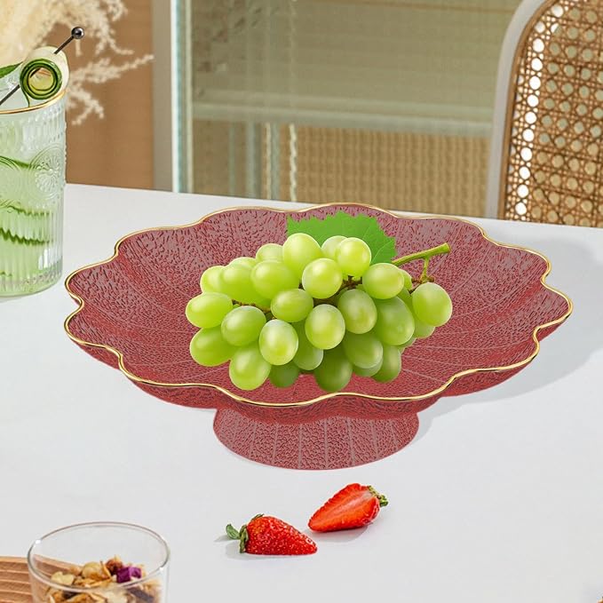 Footed Fruit Bowl Snack Stand Large Tableware Modern Versatile Serving Tray Fruit Holder for Bread Snacks Kitchen Celebration, red