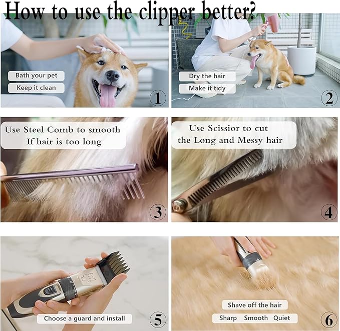 Highdas Dog Clippers for Grooming Rechargeable, Electric Dog Grooming Kit Clippers Low Noise, Cordless Quiet Dog Shaver, Pet Hair Trimmer Set for Dogs, Cats, Pets (Red)