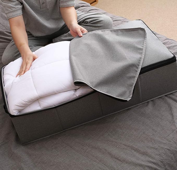 AMJ Under Bed Clothes Organizer Large Storage Bins with Durable Fabric, 4 Reinforced Handle, for Clothing, Shoes, Blankets, Sweaters, Toys, Dark Grey, 2 Pack