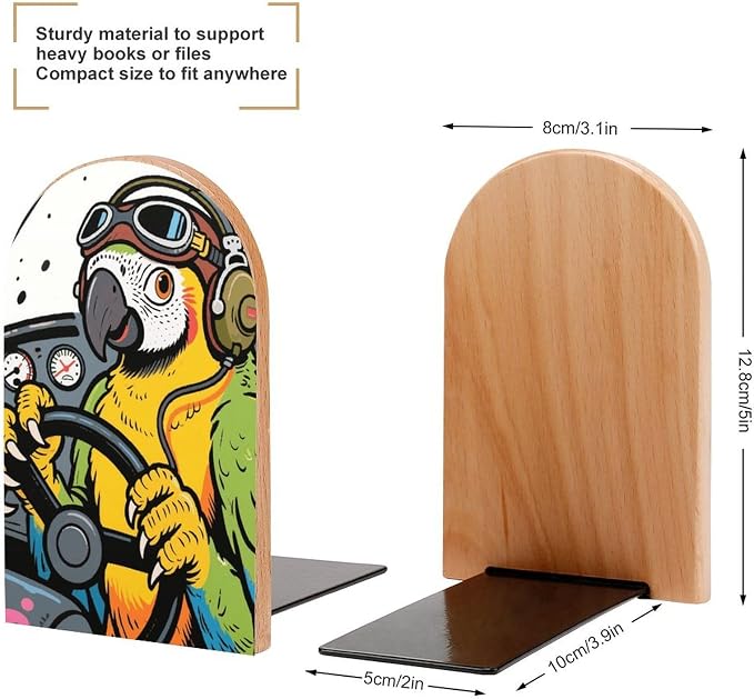Wood Funny Pets Bookend with Metal Base Non-Skid Pad