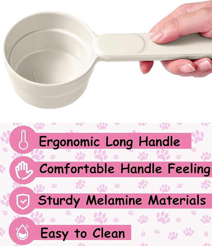 Joyinjojo Dog Food Scoop 1 Cup 1/2 Cup - Melamine Dog Food Measuring Cup, Pet Food Scoop for Dog Cat...Comfortable Long Handle for Easy to Scoop Food, White 1 Cup
