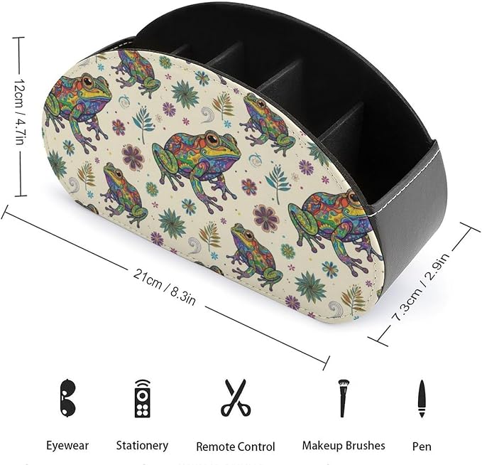 TV Remote Control Organizer Abstract Frog Caddy Box with 5 Compartment | Abstract Frog, PU Leather Desk Storage Bag Fits Controller, Makeup Brushes, Media Player, Office Supplies