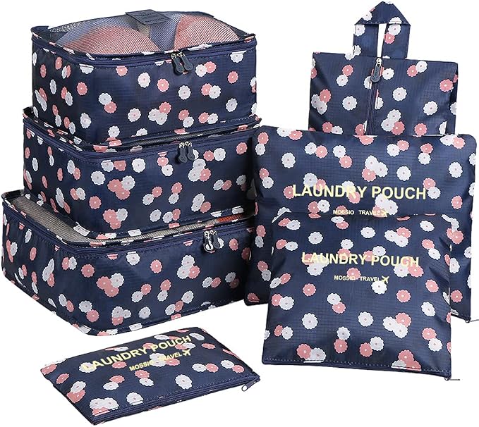 Mossio 7 Set Packing Cubes with Shoe Bag - Travel Carry On Luggage Organizer