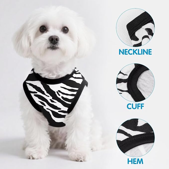 Adorable Zebra Print Dog Shirts – Lightweight, Cozy Outfit for Small to Medium Dogs, Soft & Snuggly Pet Wear for Everyday Comfort and Cuteness.Black XL