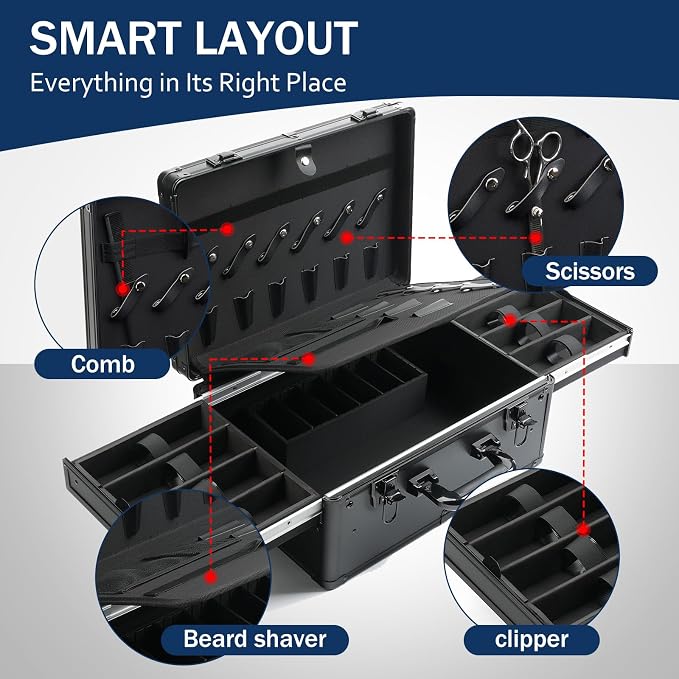MoyRetty Professional Barber Case Portable Aluminum Organizer for Hair Stylists & Pet Groomers Hairdresser Tool Metal Buckle Box Organizer Traveling Suitcase (Simple)