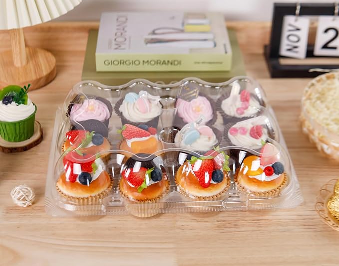 NPLUX 6Pack 12Count Cupcake Containers Clear Plastic Stackable Tall Lids | 6 Pack Hold 72 Cupcakes, Standard Size Clear BPA Free Plastic, Tall Dome Frosting Room, Stackable for Wedding Events