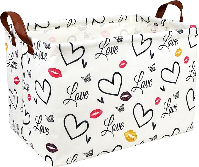 Valentine's Day Basket Gift for Empty Cute Heart Large Storage Bin for Kid and Baby Room Décor (Lips Love)
