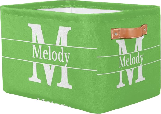 Personalized Spring Green Storage Bins, Initial Letter Storage Basket