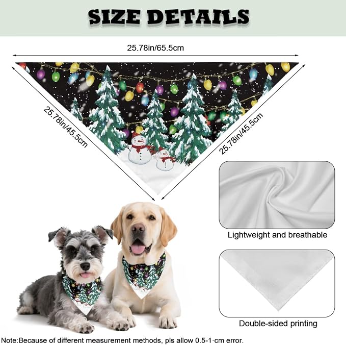 COEQINE Christmas Dog Bandanas Over Collar Valentines Dog Bandanas with Hair Tie Bracelet Set 2 Pcs Adult Costume and Dogs Clothing for Holiday Party Cosplay,Xmas Tree Black Snowman Lights