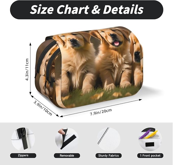 Golden Retriever dogs puppies pets print Pencil Case Box Organizer,Large Capacity Portable Big Pencil Bags with Zipper for Office Home