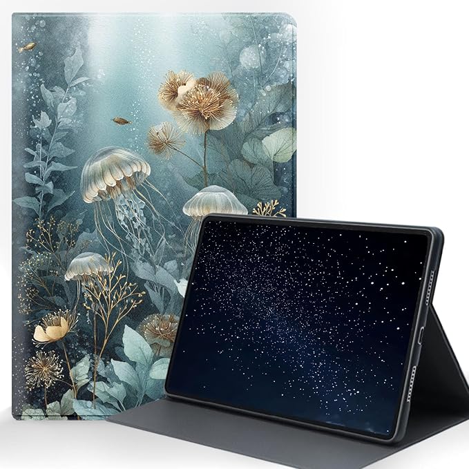 for Samsung Galaxy Tab A11 8.7 Inch 2025 (SM-X133/X135/X135F) Tablet Protective Cover with Adjustable Stand and Magnetic Auto Wake/Sleep,Deep Sea Jellyfish