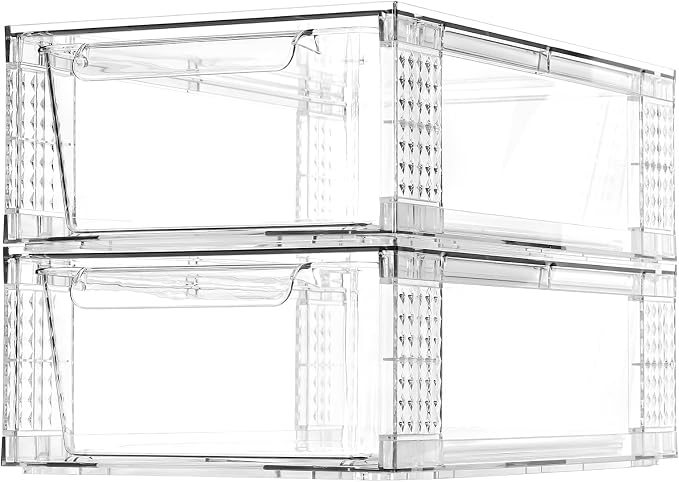 6 Pack Clear Stackable Storage Drawers, 3.95" H Easily Assemble Acrylic Organizer Bins - Multi-Use for Make up, Closet, Pantry, Bathroom, Medicine, Kitchen Cabinet & Undersink Organization