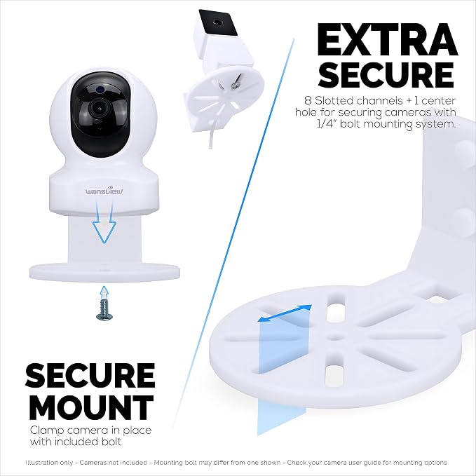 Adhesive Baby Monitor & Security Camera Wall Mount Holder Shelf for Nanit Infant Optics, Vtech, Blink, TP Link, Kasa, Ring & More, Easy to Install Bracket, Reduce Blind Spots & Clutter (W06)