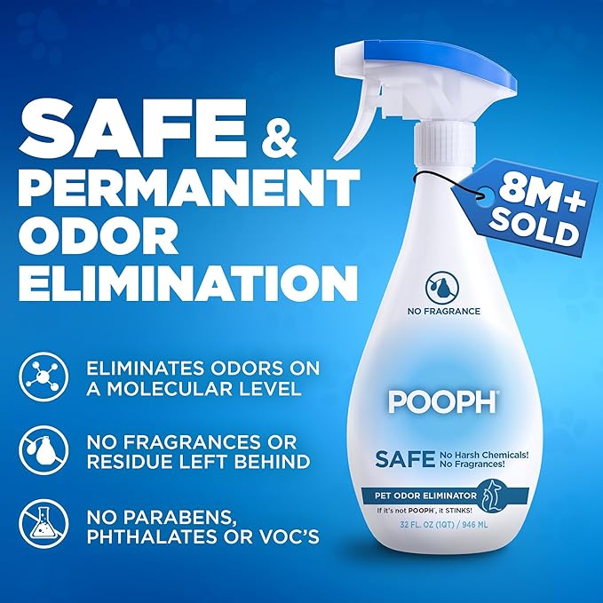 POOPH Pet Odor Eliminator Spray 32oz Fragrance Free Odor Remover for Dogs and Cats Urine Poop Pee Deodorizer for Home Carpet Furniture Litter Box