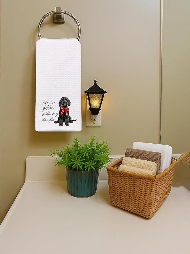 Black Goldendoodle Hand Towels for Bathroom - Golden Doodle Poodle Kitchen Dish Tea Towels, Goldendoodle Dog Mom Gifts for Women, Golden Doodle Gifts for Mothers Day/Christmas