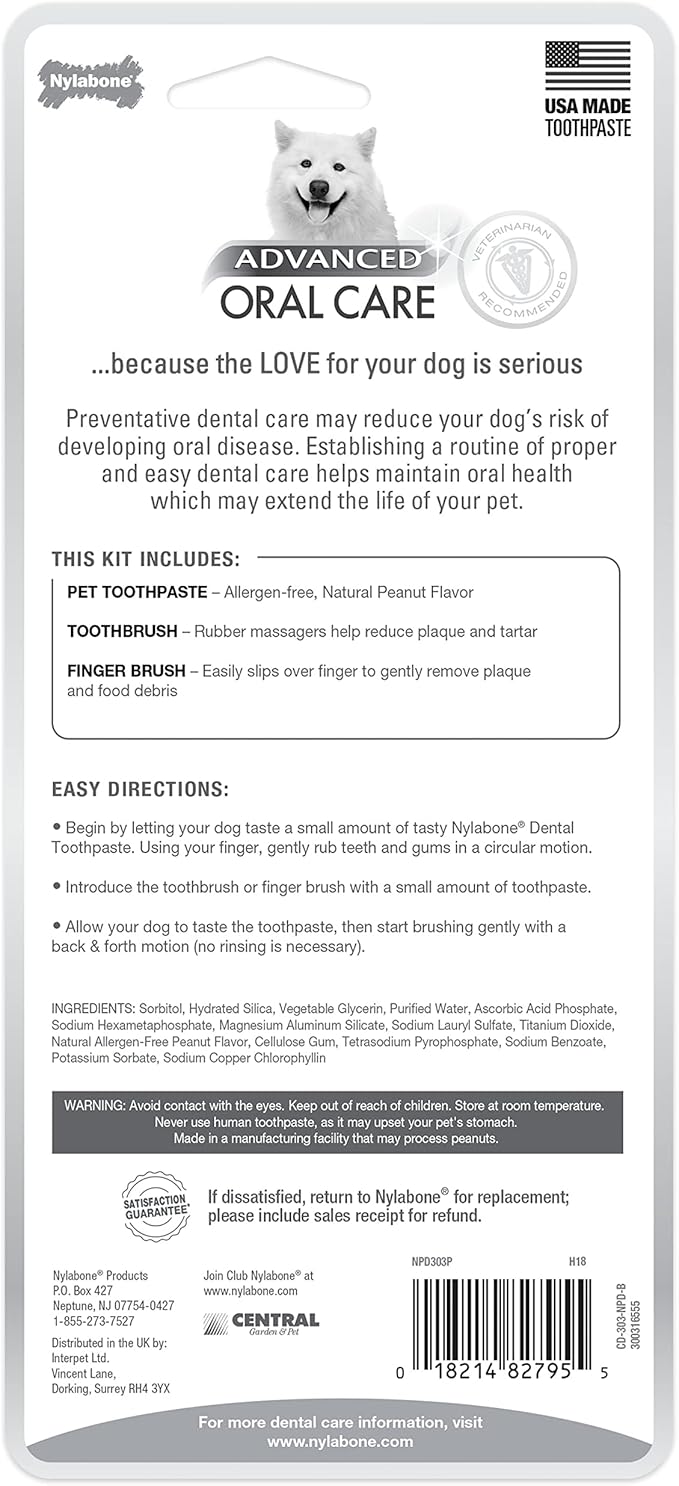 Nylabone Advanced Oral Care Natural Dog Dental Kit Peanut Flavor 2.5 oz.