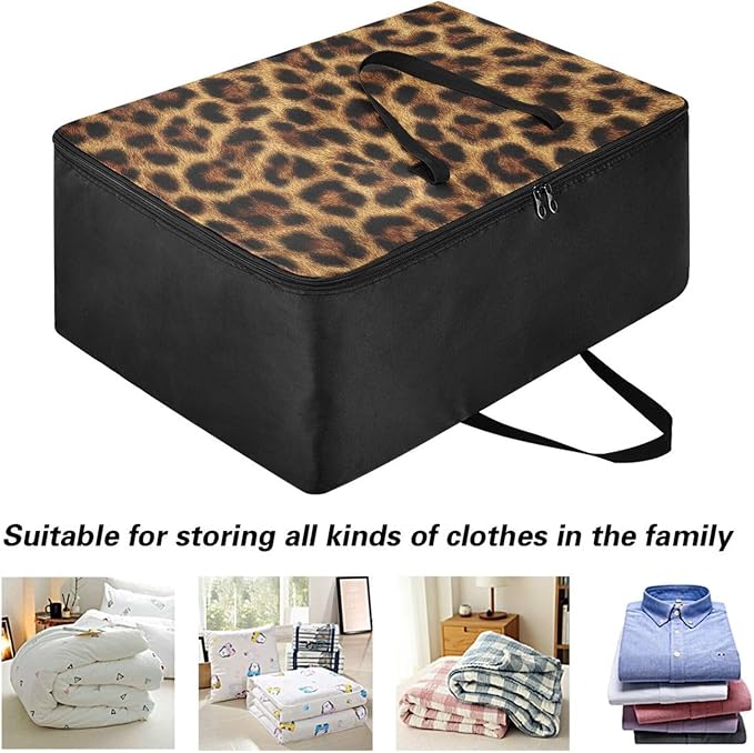 Comforter Storage Bags Large Folding Blanket Organizer Bag with Strong Handles Clear Window Closet Storage Containers for Clothes King Queen Pillows Bedding Quilt Duvet Brown Black Leopard Wild