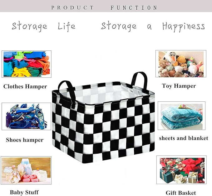 Rectang Checkered Flag Storage Basket Gift Shelf Basket Storage Bin, Nursery Basket Organizer Box for With Handles for Room Deco
