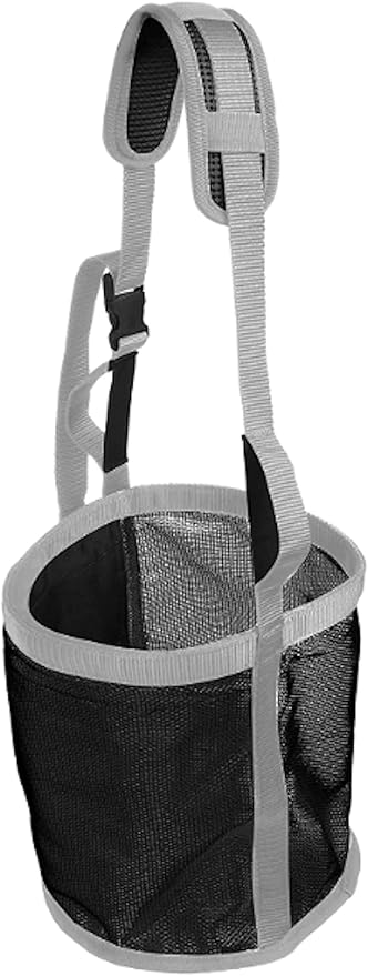 Majestic Ally Horse Feed Bag, Heavy Duty Nylon Mesh Grain Feed Bag, Adjustable Strap with Durable Snap and Elastic Straps, Comfort Neck Pad and Nose Pad- Large (Draft, Black)