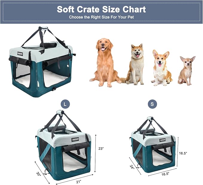 Jespet 3 Door Soft Dog Crates Kennel for Pets, Folding Travel Pet Carrier | 3 Mesh Doors 30'' Dog House, Large Pocket, Easy to Install, Steel Frame, Removable Crate Pad, For Indoor & Outdoor