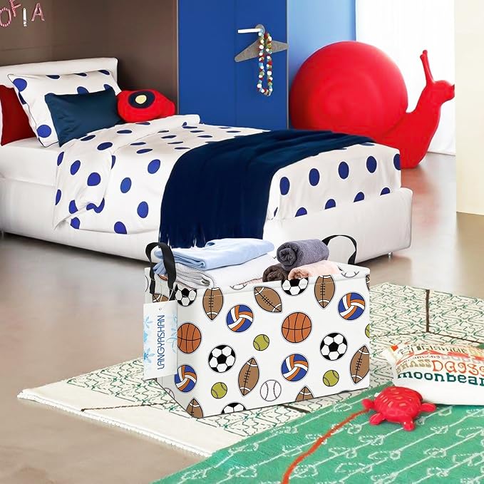 Rectangular Collapsible Colorful Balls Storage Basket Nursery Organizer | Storage Bin Foldable Canvas with Handles for Organizing Home Kitchen Children Toys Office Closet Shelf Baskets