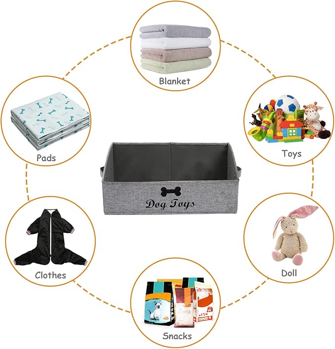 Geyecete Foldable Fabric Trapezoid Organizer Box - Collapsible Basket for Dog Toys (Gray)