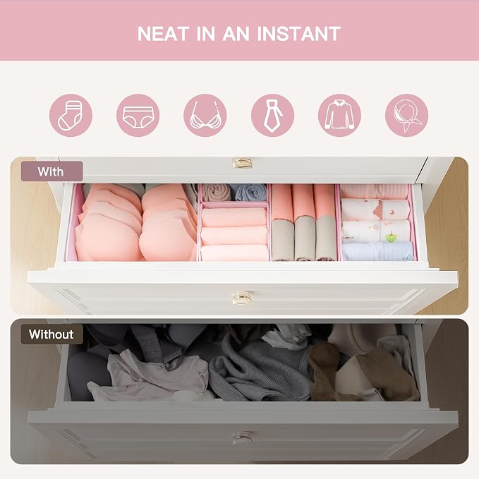Drawer Organizer Clothes, 10 Pack Dresser Organizer for Baby Clothes, Underwear, Sock- Foldable Closet Organization and Storage Dividers Bins for Nursery, Bedroom (Pink)