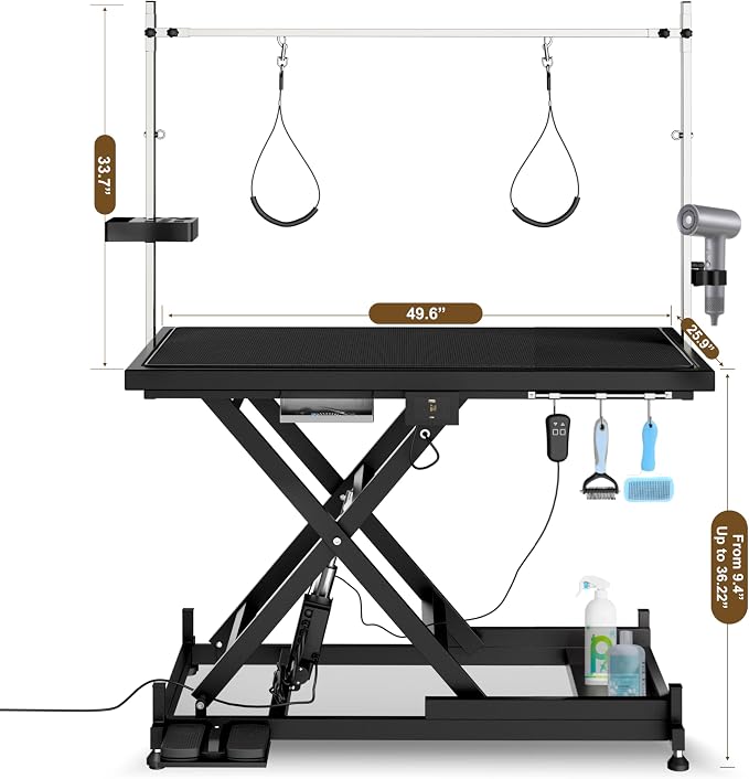 Electric Lift Pet Dog Grooming Table, Upgrade 50 Inch Heavy Duty 9'' -36'' Adjustable Height Professional Pet Grooming Table with Tool Organizer, Adjustable Overhead Arm for Large Dogs at Home, Black