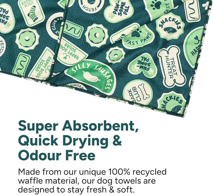 Dock & Bay Pet Towel - Super Absorbent & Quick Drying Dog Towels with Bag - 100% Recycled - Dog & Bay Club, Medium (90x50cm, 35x19)
