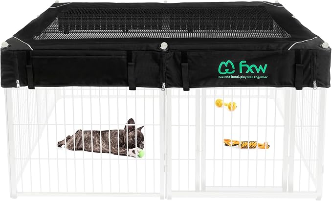 FXW Homeplus Indoor Dog Playpen with Mesh Top Cover, 24" H, 8 Panels | Calm Indoor Play Area, Cover Helps Deter Jump-Outs, for Puppies & Small Dogs, Patented