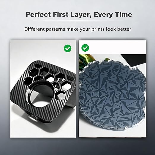 PEO PET Double-Sided Build Plate for Flashforge Creator 5/5 Pro – Dual-Texture Spring Steel Sheet with Big Diamond PEO & Carbon Fiber PET Finishes – Smooth First Layer 3D Printer Heated Bed Accessory