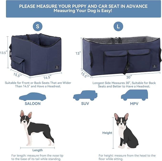 A 4 Pet Dog Car Seat for Small Dog, Booster Travel Pet Seat with Safety Seat Belts & Storage Bags, Portable Comfortable Pet Seat for Dogs Under 25 lbs