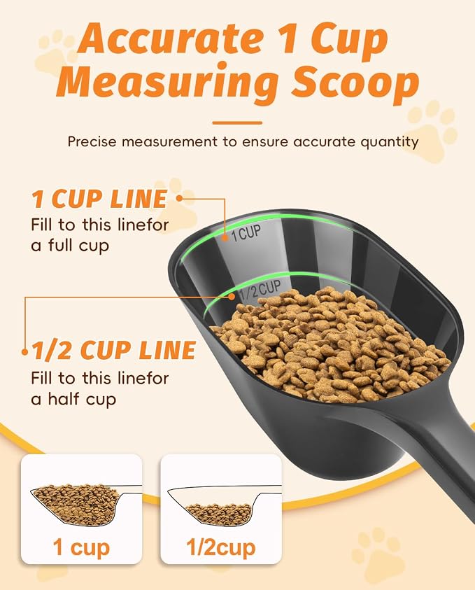 2 PACK Dog Food Scoop,1 Cup Capacity Pet Food Scoop For Dog and Cat (Black) | Clear Markings for Precise Measuring 1/2 and 1 Cup Line, Dishwasher Safe,Plastic,Portable and Sturdy