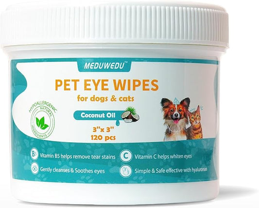 MEDUWEDU Eyes Wipes for Dogs & Cats 120 Counts, Grooming Kit Care for Dogs and Cats, Prevent Tear Stains, Eye Debris, Discharge, Mucus Secretions,Coconut Scent