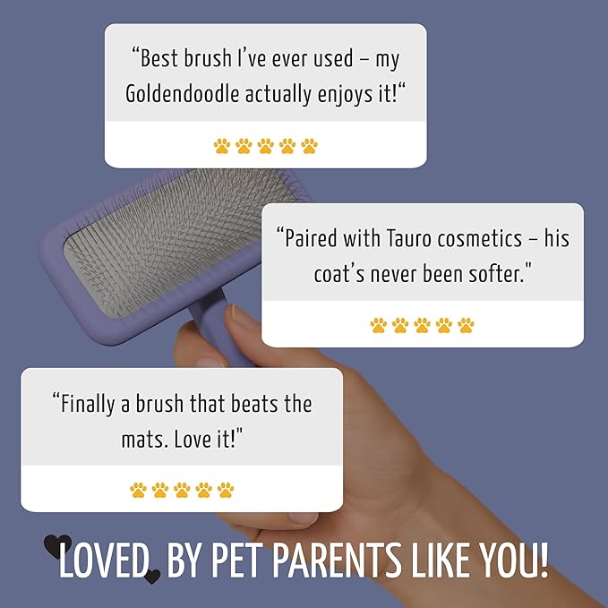 Tauro Pro Line Slicker Brush for Dogs & Cats, Deshedding, Dematting & Detangling Grooming Tool for Medium to Long Coats, Ideal for Retrievers & Maine Coons, Flexible Cushion, Purple, Large Size (L)