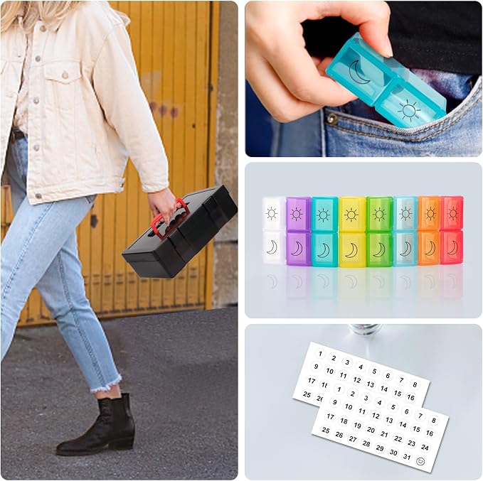 Monthly Pill Organizer 2 Times a Day,30 Day Pill Organizer 2X a Day,Pill Boxes and Organizer 2 Times a Day with Travel Case,Month Pill Box Organizer with 32 Daily Compartments,Moth Pill Box Am Pm