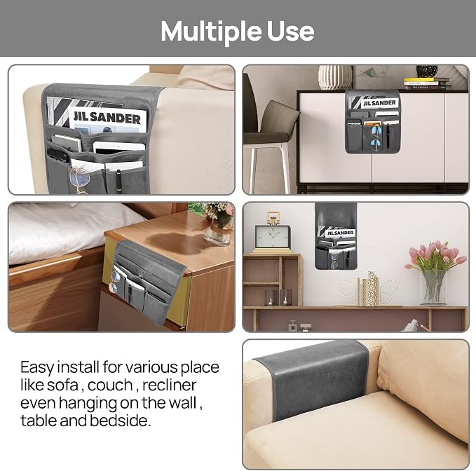 Teniux Remote Control Holder GRS Certified Armrest Organizer with 6 Pockets for recliner couch sofa, Recycled Material Armchair Caddy for Smart Phone, Book, Magazines, Ipad(Dark Grey)