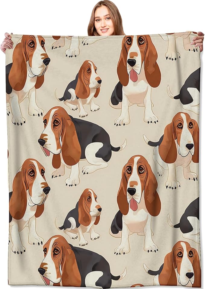Basset Hound Blanket Cute Puppy Dog Throw Blankets,Gifts for Kids Adult Women Men,Lightweight Soft Fleece,Pet Lovers,Sofa Couch Bed Room Modern Decor 40x50in
