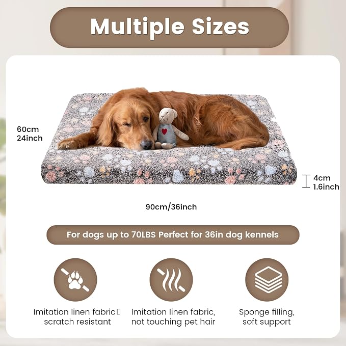 Dog Crate Mats Bed for Medium Dogs, 36x24 Inch Short Plush Pet Mat, 1.6-inch Thick Thin Kennel Pad, Machine Washable Ideal for 36-Inch Dog Crates