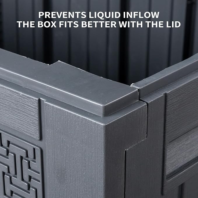 90 Gallon Outdoor Storage Box with Maze Texture, Waterproof Resin Deck Box for Patio Furniture Cushions, Lockable & Weather Resistant Garden Bin for Pool Toys & Tools, Grey