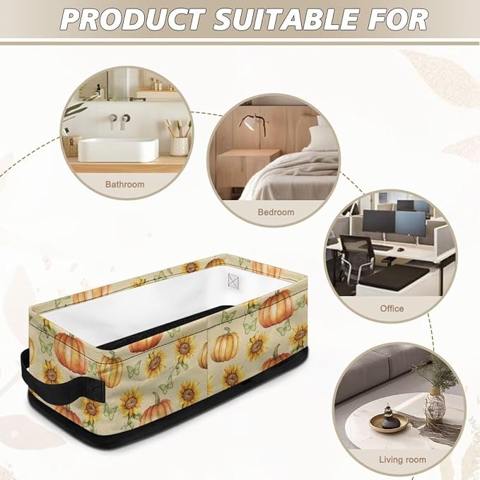 Pumpkin Sunflower Toilet Paper Basket Bathroom Storage Basket for Organizing Toilet Paper Holder Organizer Bathroom Storage Basket for Back of Toilet Bathroom Decor